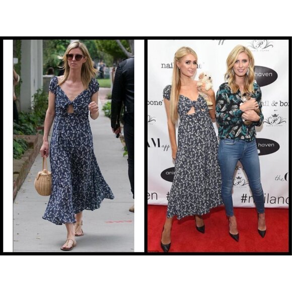 💕NICKY HILTON x TOLANI💕 Silk Montauk Midi Dress ~ Navy Blue Anchor Print XS - Picture 1 of 16